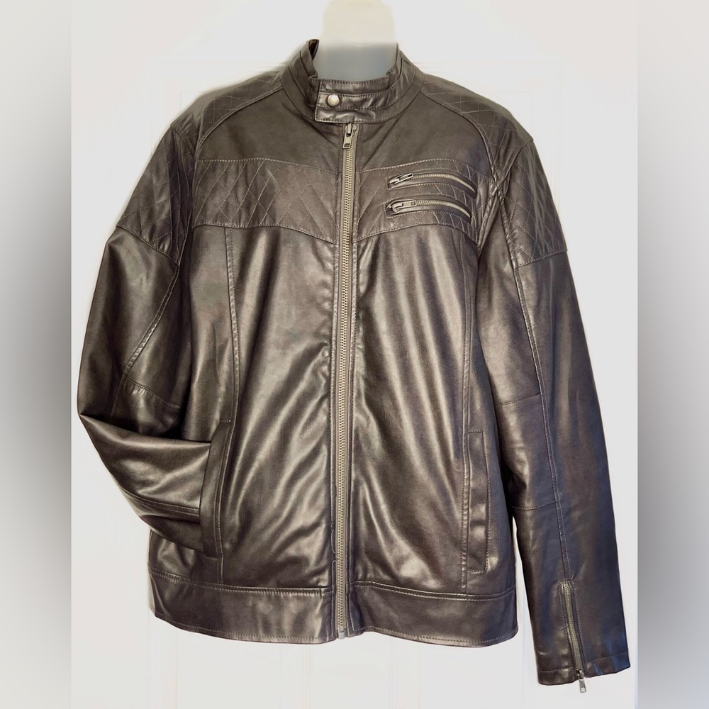 Mens GUESS Biker Faux Leather Jacket, size XL